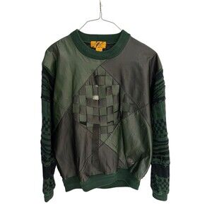 VTG Trutus Biancara by Monobaik mens XL leather knitted weaved sweater